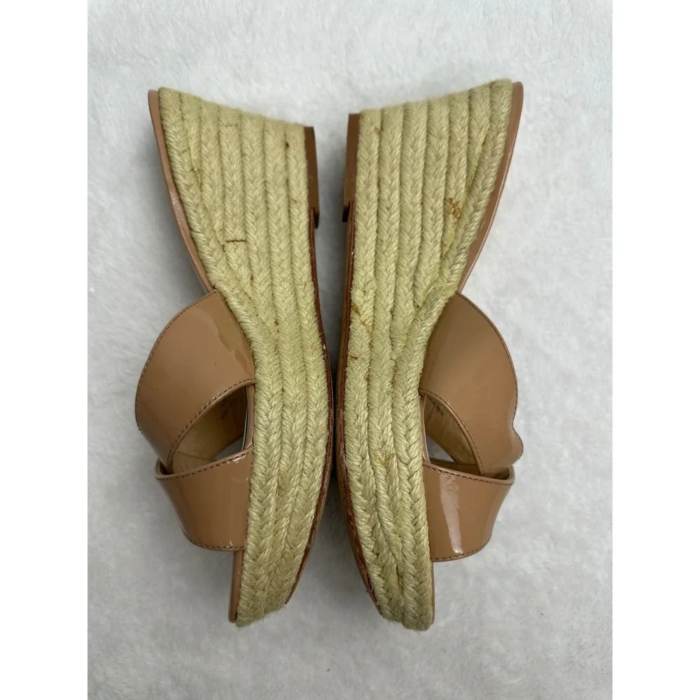 Footcandy Tan Patent Leather Espadrille Wedge Sandals‎ Vero Cuio Italy 10.5B
